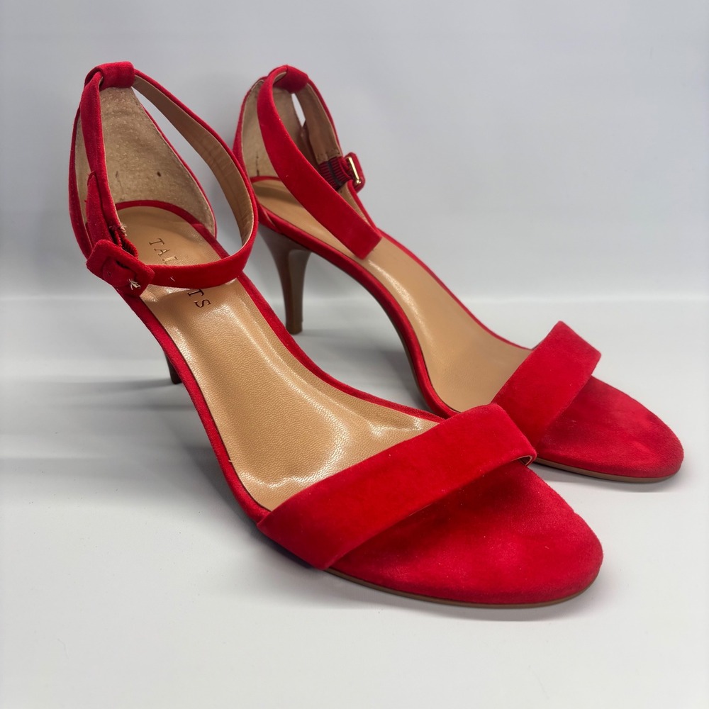 Talbots Sandals Women 9.5B Red Suede Ankle Strap Kitten Heel